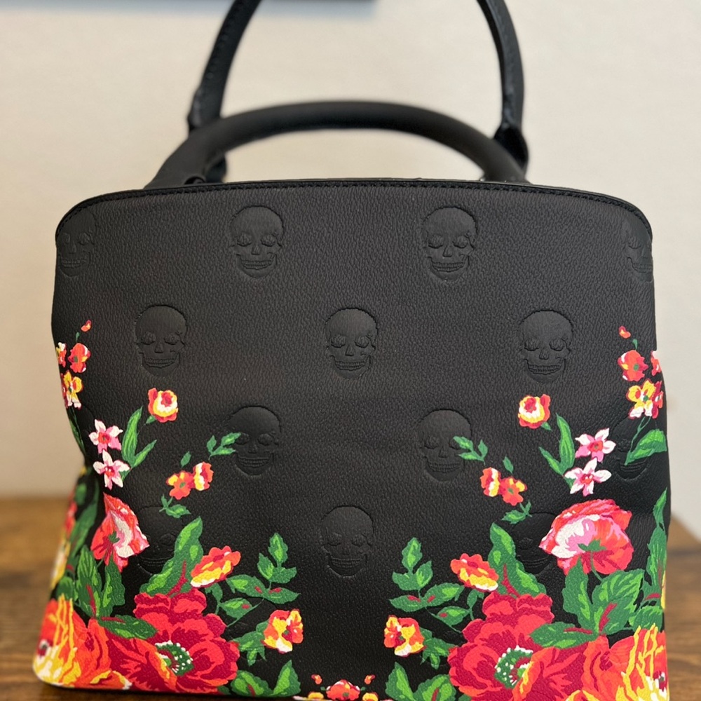 Betsey Johnson Black Satchel with Floral Design